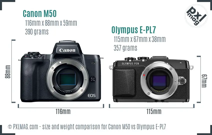 Canon M50 vs Olympus E-PL7 size comparison Canon M50 vs Olympus E-PL7 size comparison