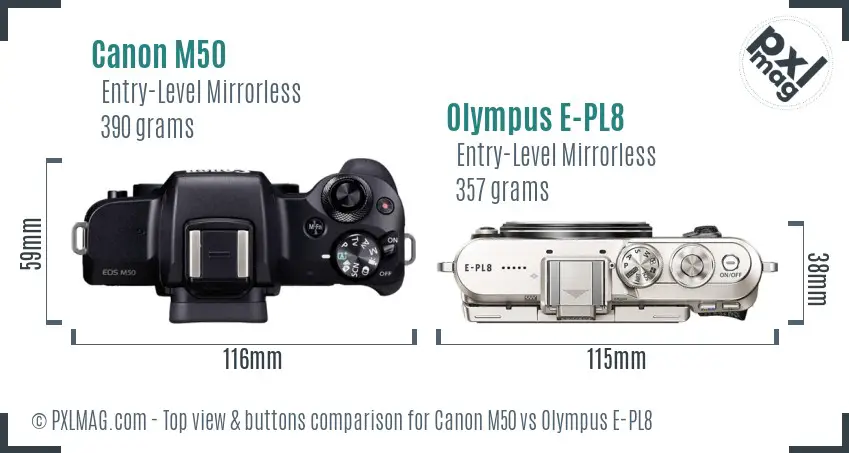 Canon M50 vs Olympus E-PL8 top view buttons comparison Canon M50 vs Olympus E-PL8 top view buttons comparison