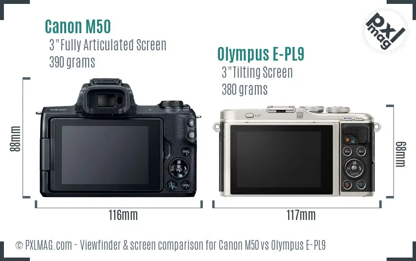 Canon M50 vs Olympus E-PL9 Screen and Viewfinder comparison