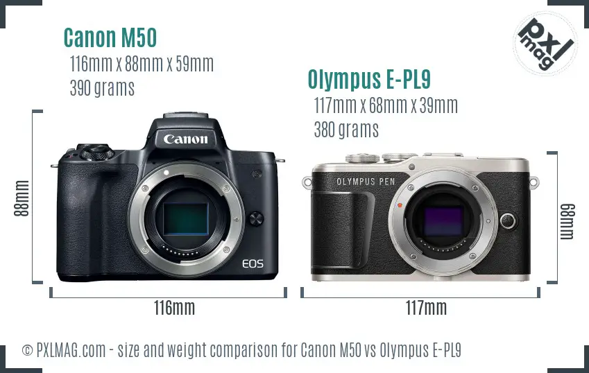 Canon M50 vs Olympus E-PL9 size comparison