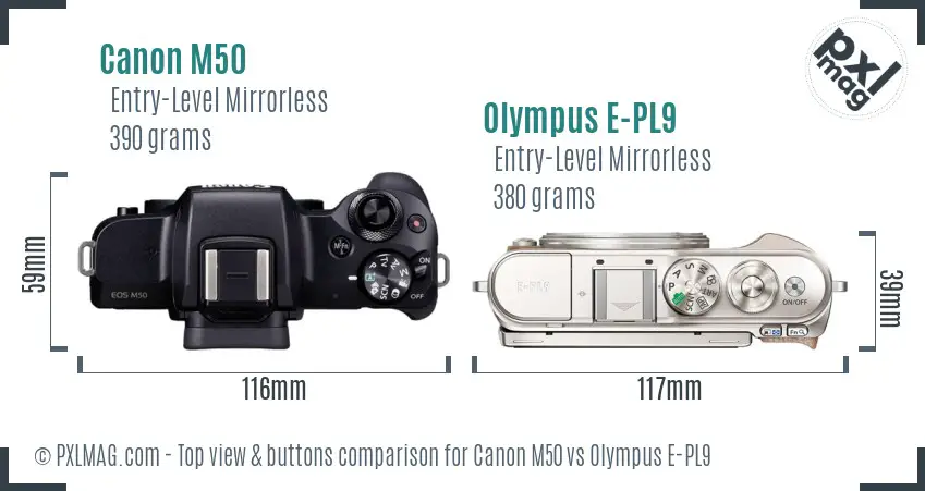 Canon M50 vs Olympus E-PL9 top view buttons comparison