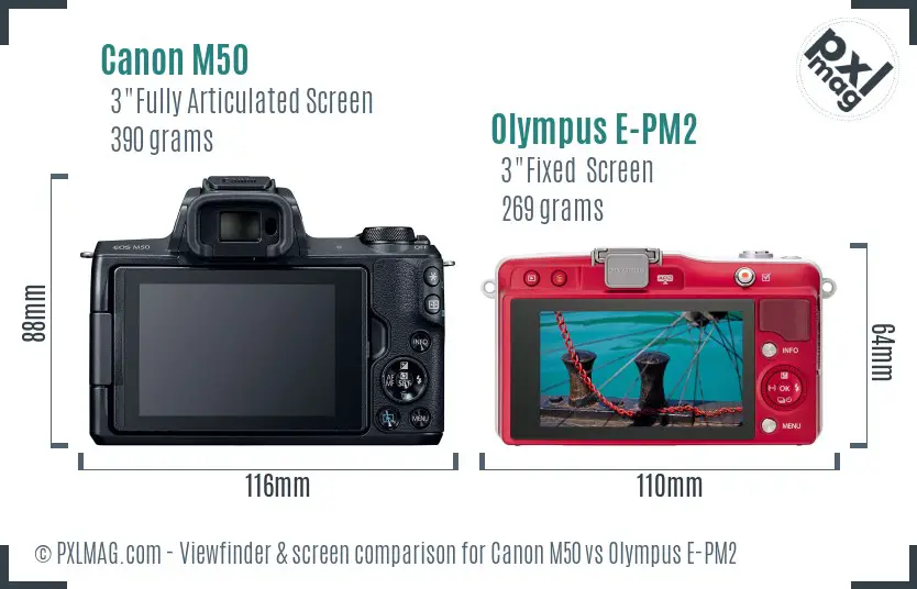 Canon M50 vs Olympus E-PM2 Screen and Viewfinder comparison