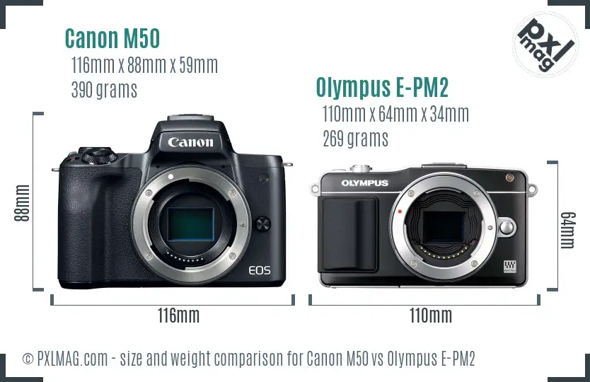 Canon M50 vs Olympus E-PM2 size comparison