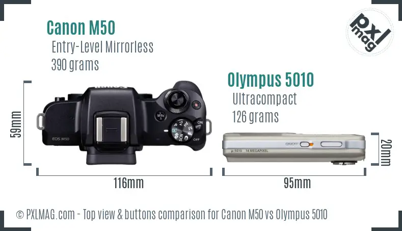 Canon M50 vs Olympus 5010 top view buttons comparison