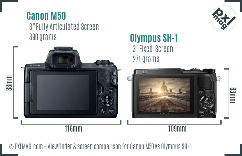 Canon M50 vs Olympus SH-1 Screen and Viewfinder comparison