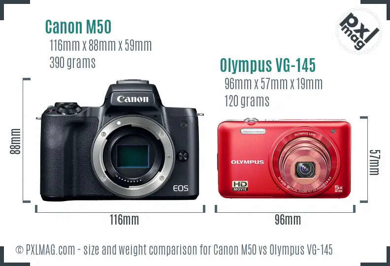 Canon M50 vs Olympus VG-145 size comparison