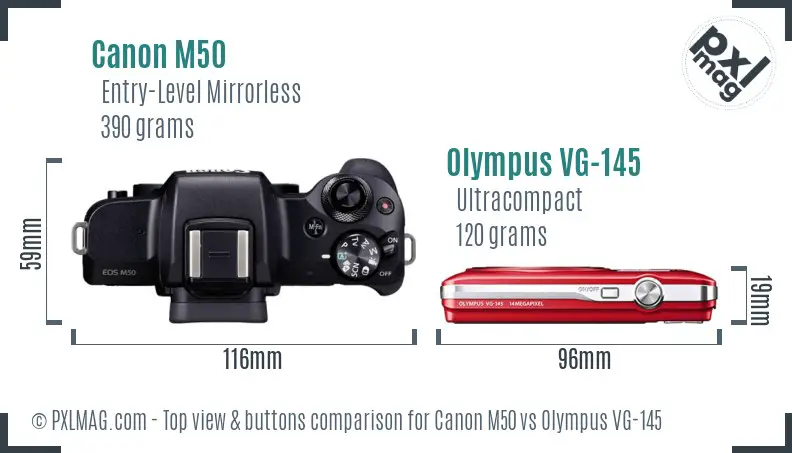 Canon M50 vs Olympus VG-145 top view buttons comparison