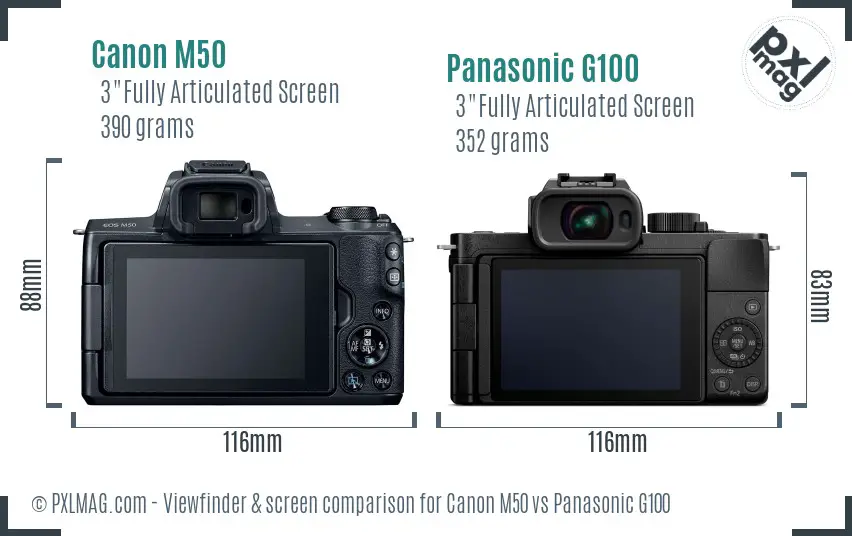 Canon M50 vs Panasonic G100 Screen and Viewfinder comparison