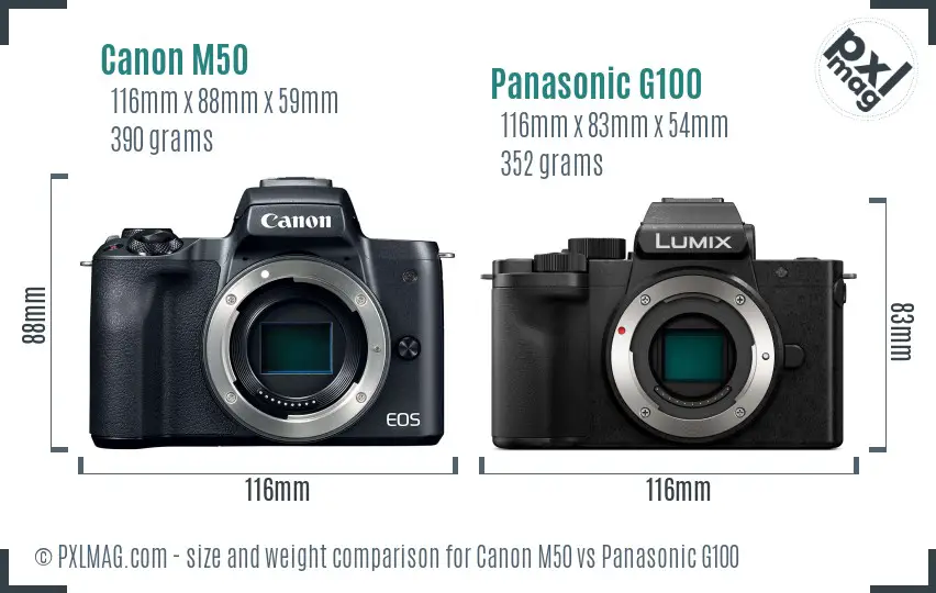 Canon M50 vs Panasonic G100 size comparison
