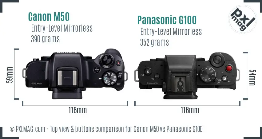 Canon M50 vs Panasonic G100 top view buttons comparison