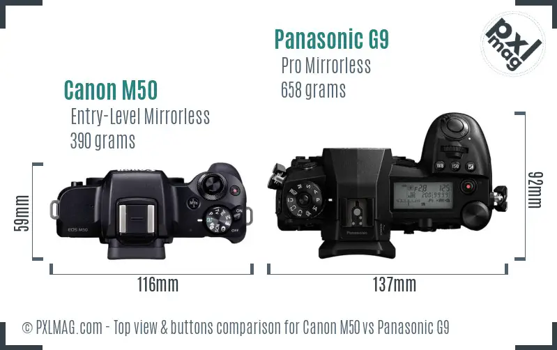 Canon M50 vs Panasonic G9 top view buttons comparison