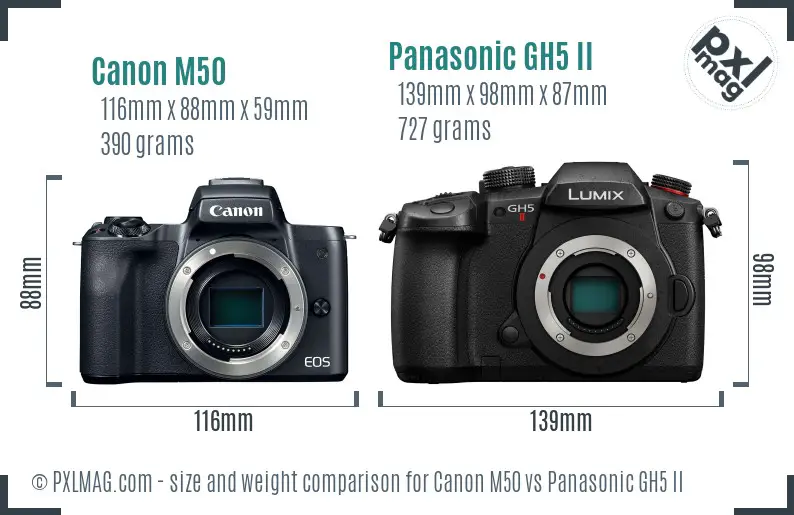 Canon M50 vs Panasonic GH5 II size comparison