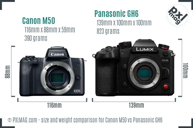Canon M50 vs Panasonic GH6 size comparison