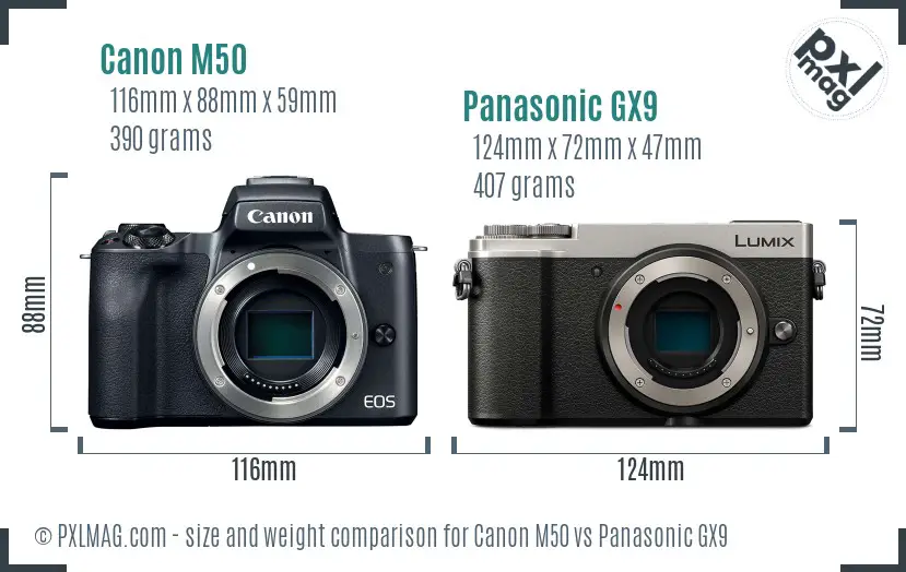 Canon M50 vs Panasonic GX9 size comparison