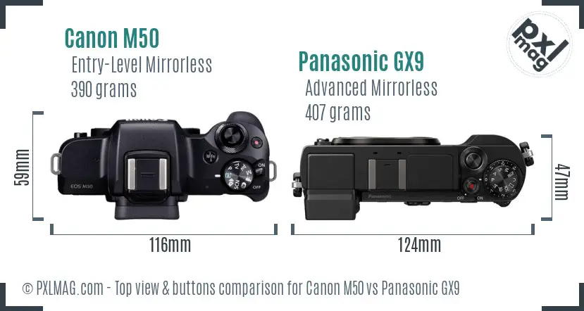 Canon M50 vs Panasonic GX9 top view buttons comparison