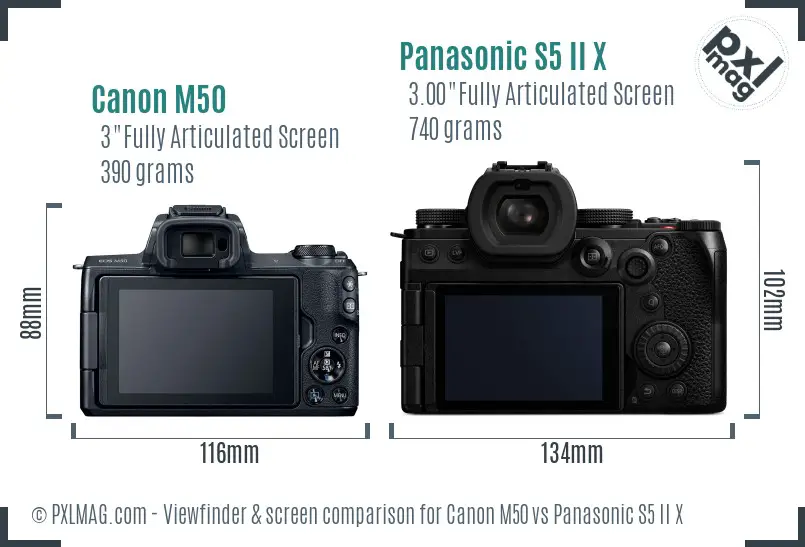 Canon M50 vs Panasonic S5 II X Screen and Viewfinder comparison