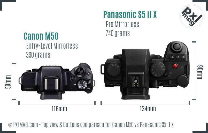 Canon M50 vs Panasonic S5 II X top view buttons comparison