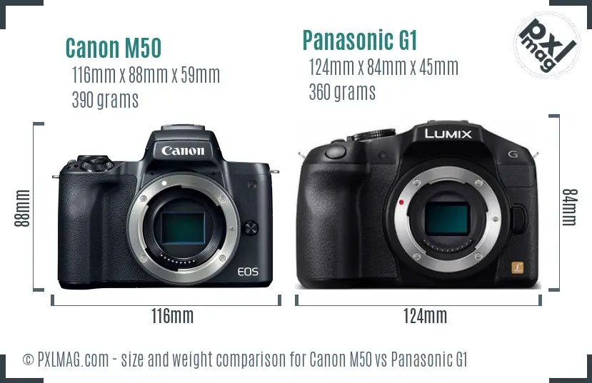 Canon M50 vs Panasonic G1 size comparison