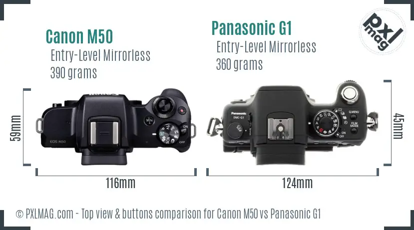 Canon M50 vs Panasonic G1 top view buttons comparison