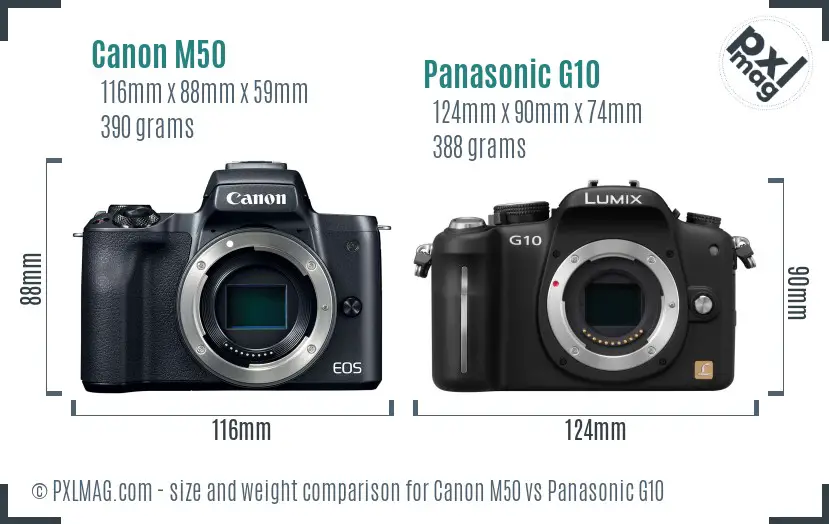 Canon M50 vs Panasonic G10 size comparison