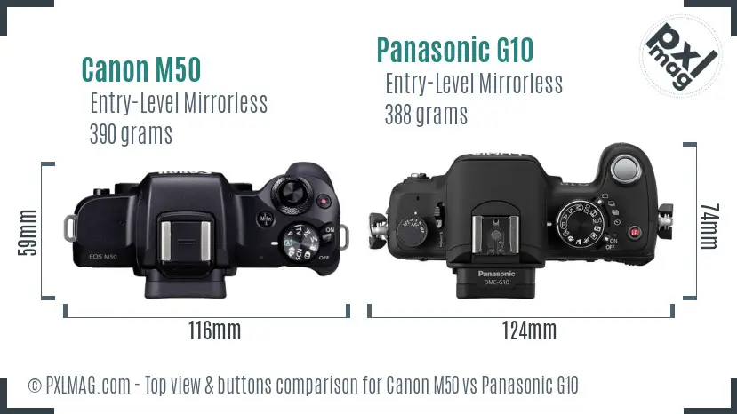 Canon M50 vs Panasonic G10 top view buttons comparison