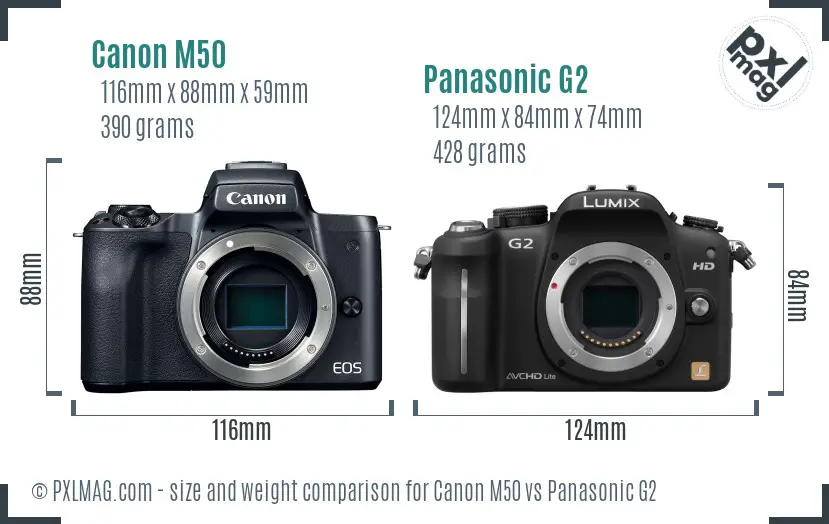 Canon M50 vs Panasonic G2 size comparison