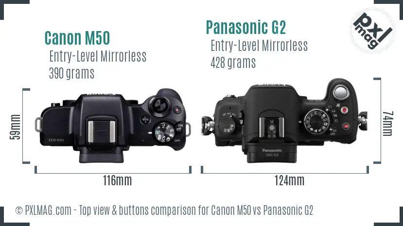 Canon M50 vs Panasonic G2 top view buttons comparison