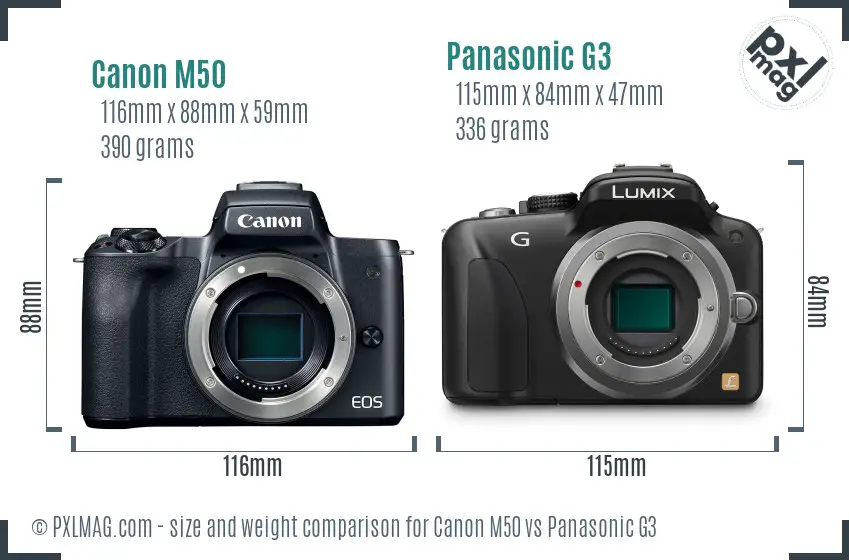 Canon M50 vs Panasonic G3 size comparison