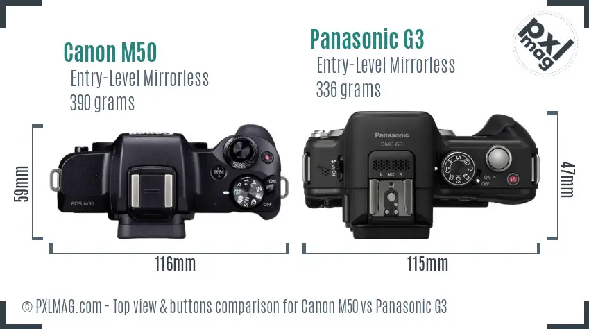 Canon M50 vs Panasonic G3 top view buttons comparison