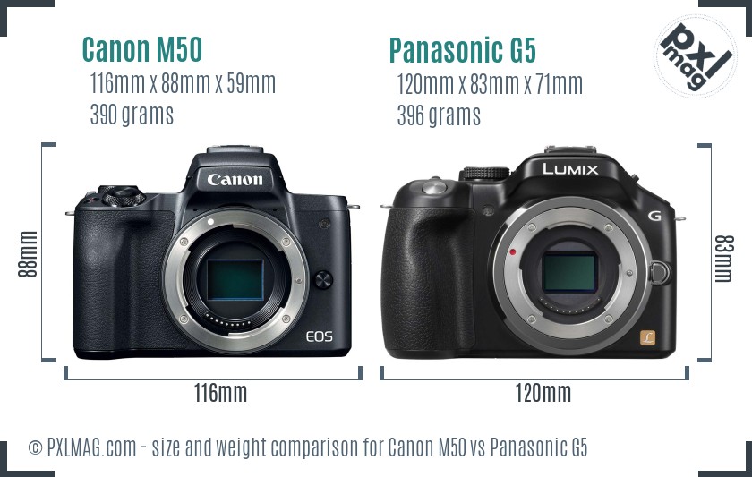 Canon M50 vs Panasonic G5 size comparison