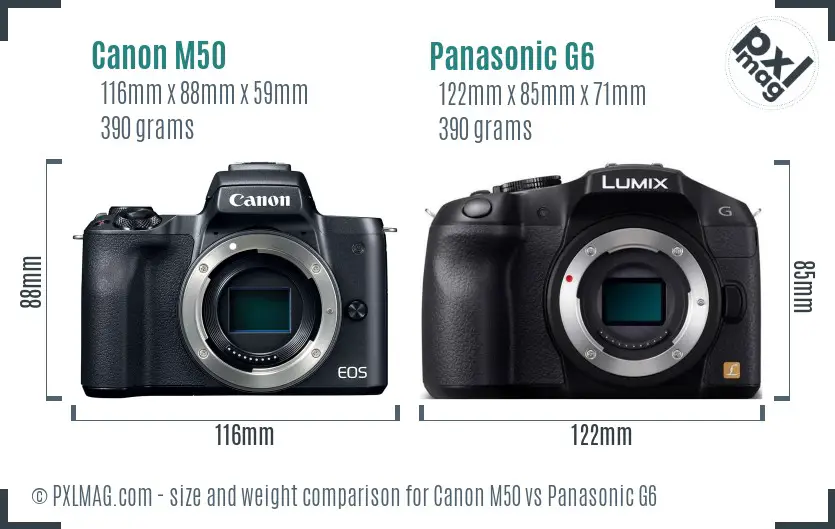 Canon M50 vs Panasonic G6 size comparison