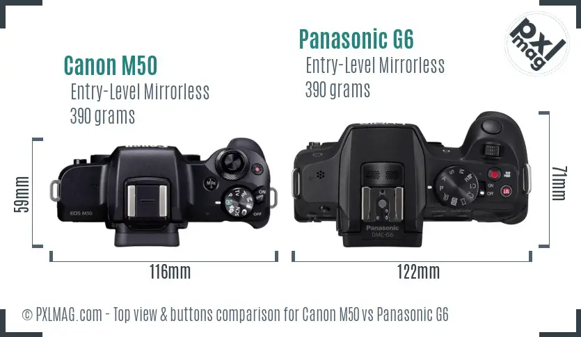 Canon M50 vs Panasonic G6 top view buttons comparison