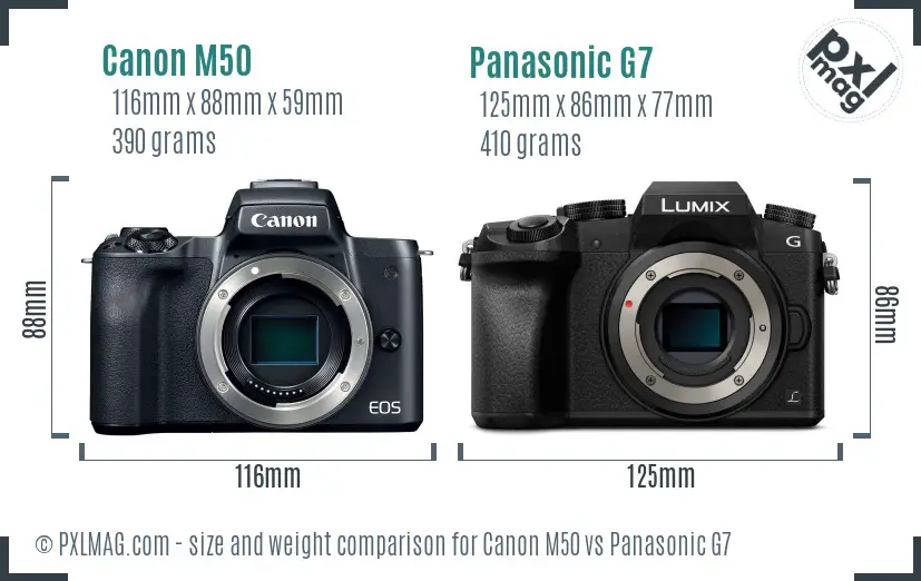 Canon M50 vs Panasonic G7 size comparison Canon M50 vs Panasonic G7 size comparison
