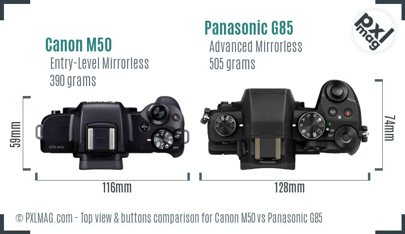 Canon M50 vs Panasonic G85 top view buttons comparison