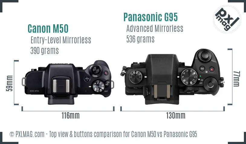 Canon M50 vs Panasonic G95 top view buttons comparison