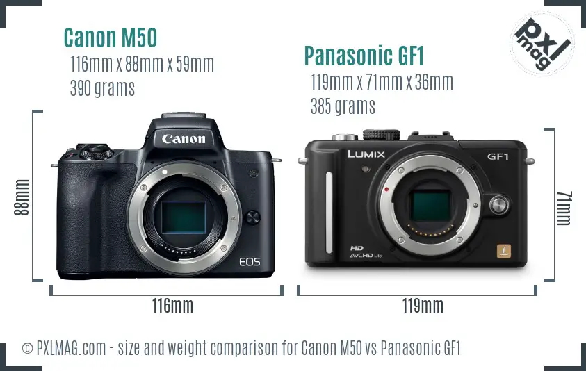 Canon M50 vs Panasonic GF1 size comparison