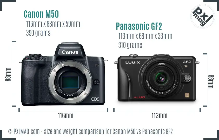 Canon M50 vs Panasonic GF2 size comparison