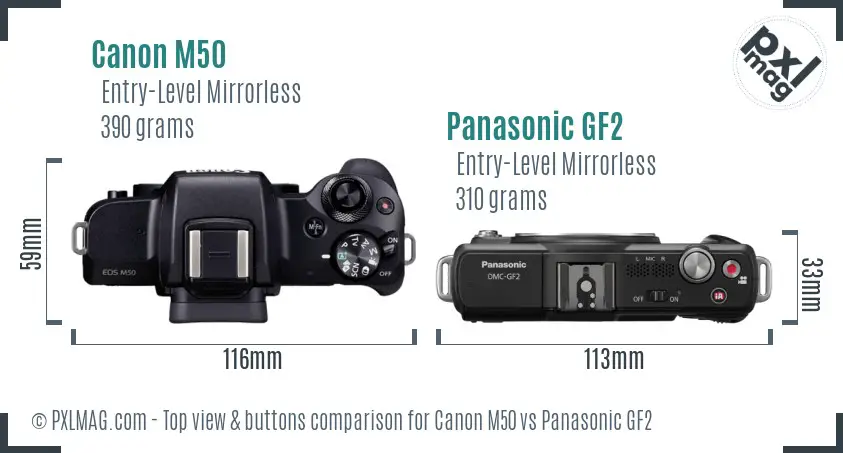 Canon M50 vs Panasonic GF2 top view buttons comparison