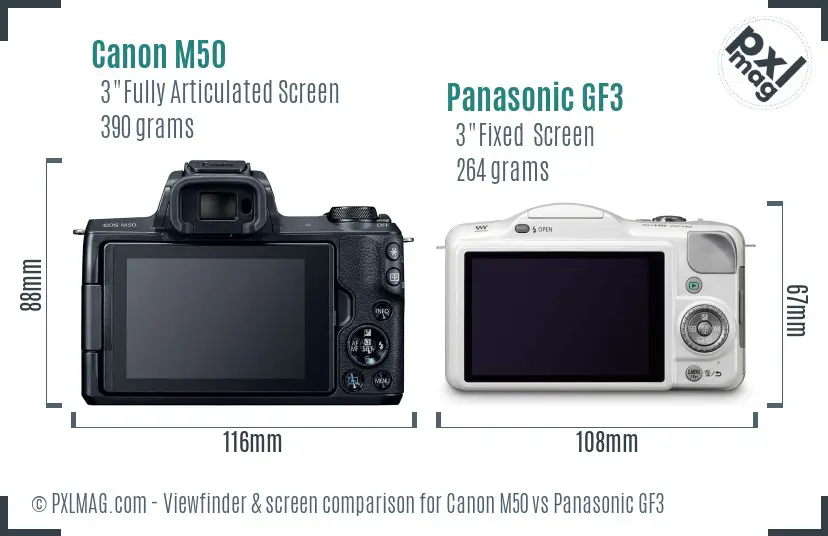 Canon M50 vs Panasonic GF3 Screen and Viewfinder comparison