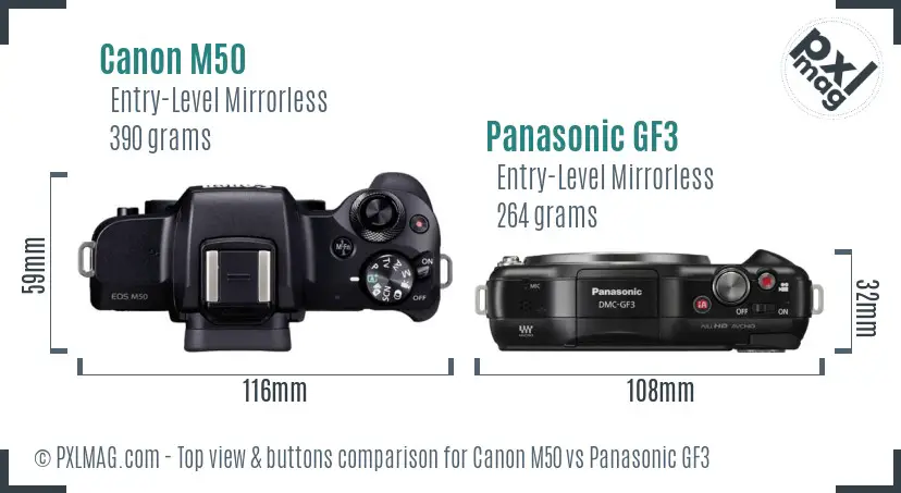 Canon M50 vs Panasonic GF3 top view buttons comparison