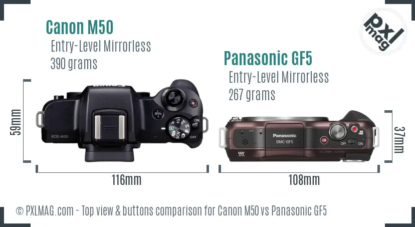 Canon M50 vs Panasonic GF5 top view buttons comparison