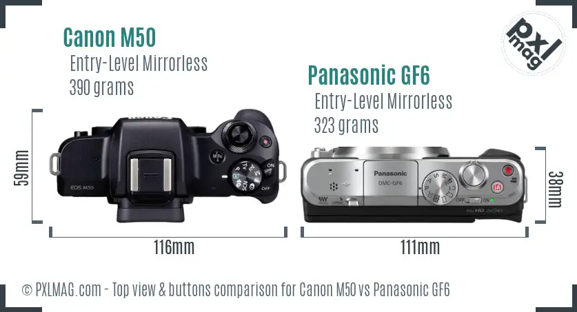 Canon M50 vs Panasonic GF6 top view buttons comparison