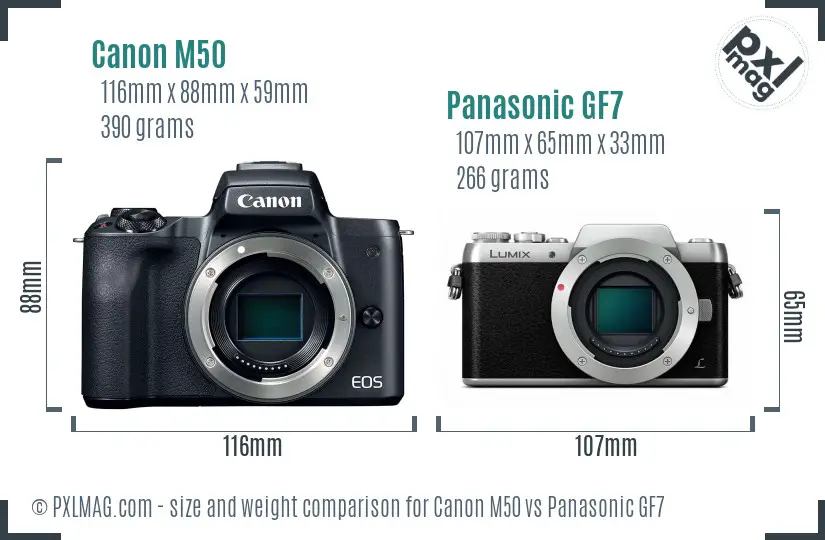 Canon M50 vs Panasonic GF7 size comparison