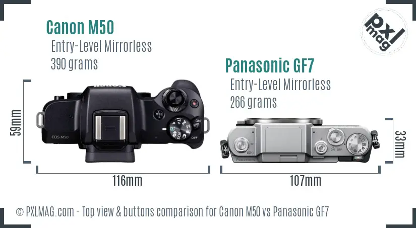 Canon M50 vs Panasonic GF7 top view buttons comparison