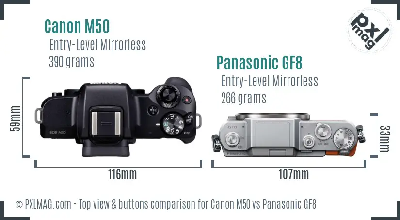 Canon M50 vs Panasonic GF8 top view buttons comparison