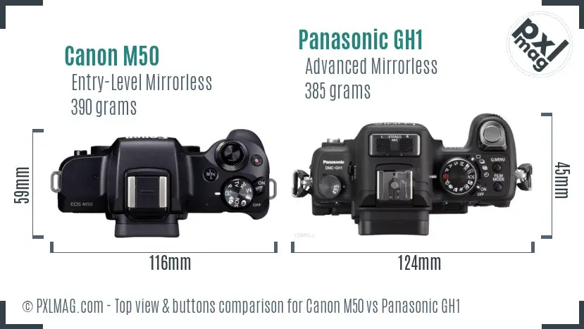 Canon M50 vs Panasonic GH1 top view buttons comparison