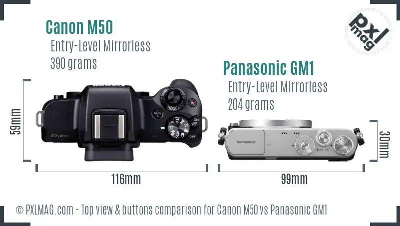 Canon M50 vs Panasonic GM1 top view buttons comparison