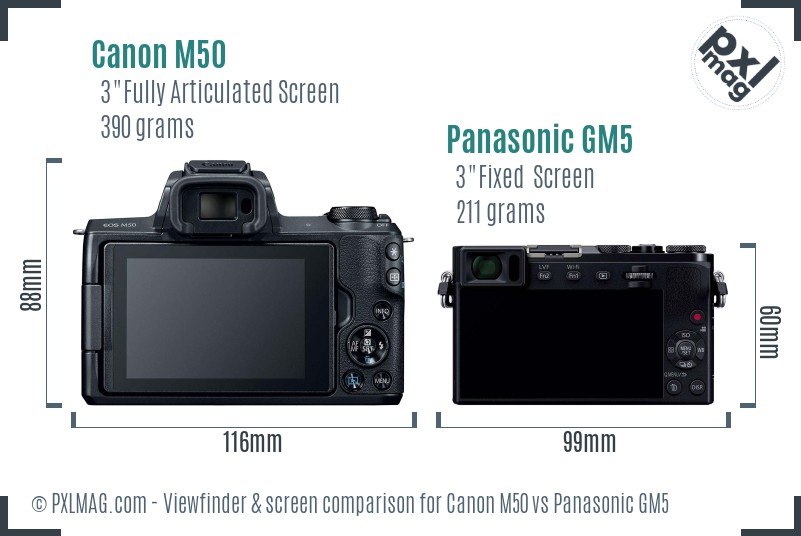 Canon M50 vs Panasonic GM5 Screen and Viewfinder comparison