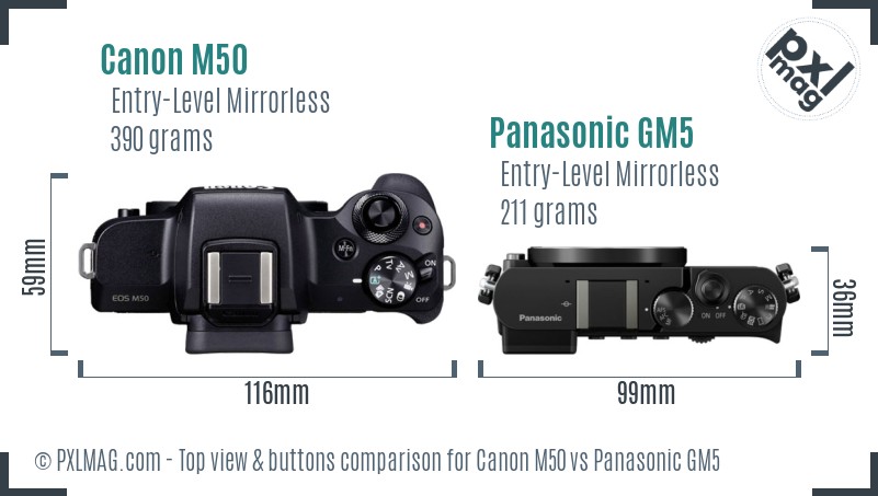 Canon M50 vs Panasonic GM5 top view buttons comparison