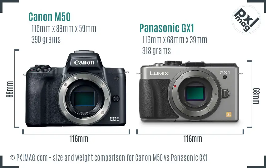 Canon M50 vs Panasonic GX1 size comparison